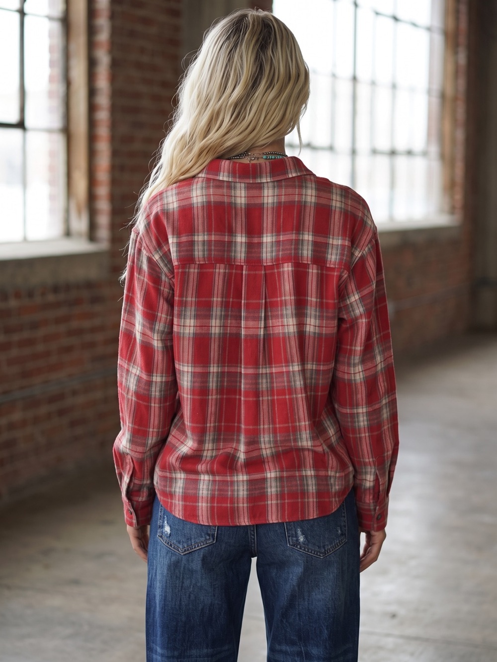NWT Double Zero Plaid Button Down Flannel 90’s Grunge Top Shirt Red - Picture 7 of 7